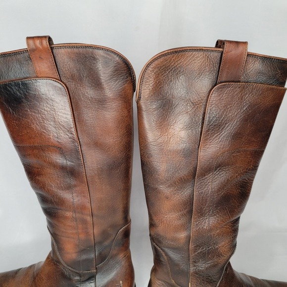 Frye Amelia Logo Tall Leather Riding Boots Size 7.5 B Cognac Brown Academia Prep - Picture 13 of 16